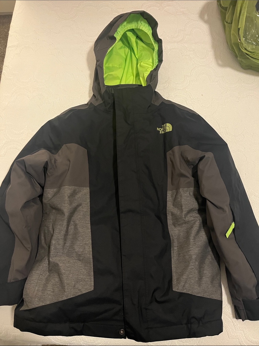 The North Face Kids' Hooded Insulated Jacket - Black & Gray with Lime Lining